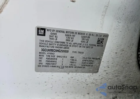 2017 Chevrolet Silverado K1500 Lt z USA, uszkodzony, nr VIN 3GCUKREC9HG299899